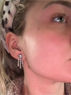 Crystal Dangle Cluster Earrings - Silver